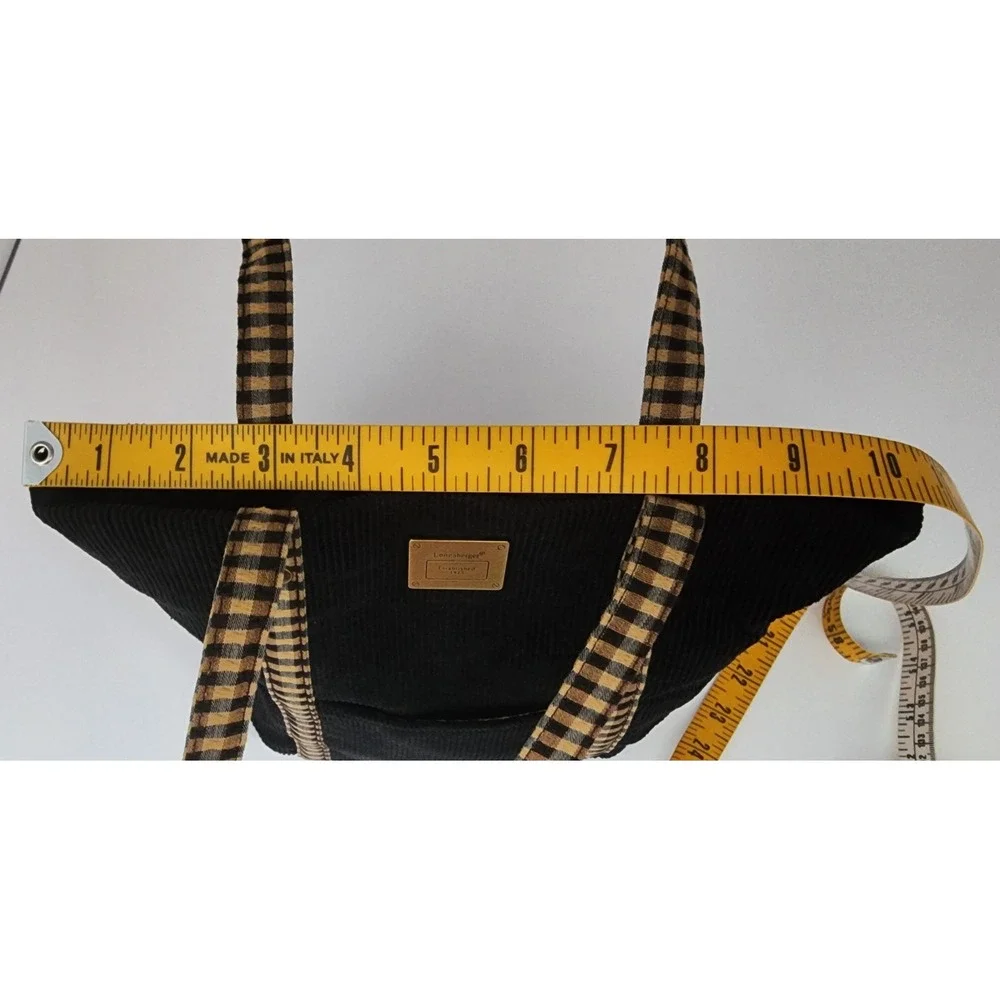 Longaberger Corduroy Tote Bag Small Black Khaki Gingham Hand Bag Purse EXC